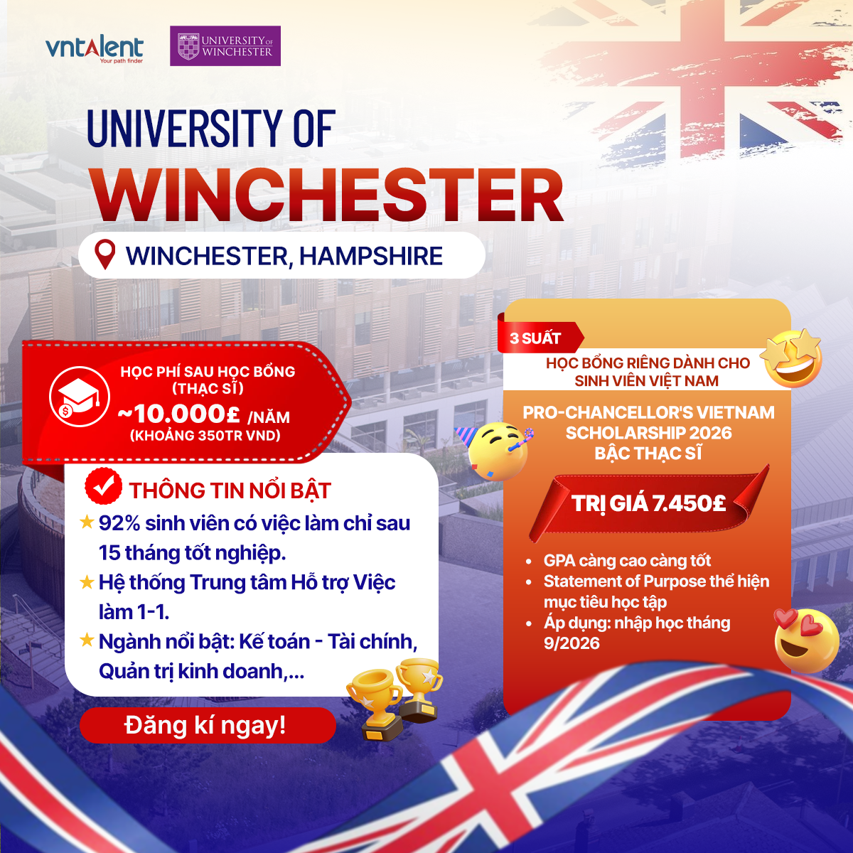 Học Thạc sĩ Anh Quốc từ 500 triệu với cơ hội nghề nghiệp rộng mở cùng UNIVERSITY OF WINCHESTER!