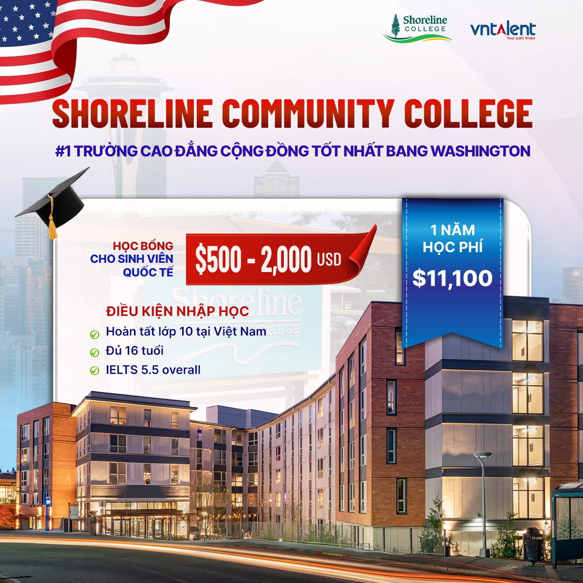 Học cao đẳng Mỹ từ năm 16 tuổi nhận 2 bằng cùng Shoreline Community College!