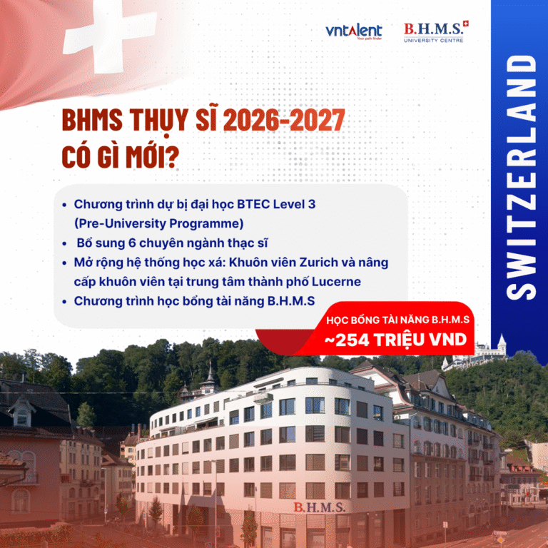 BHMS Thụy Sĩ 2026-2027 có gì mới? Học bổng 254 triệu VND cùng nhiều chuyên ngành và lộ trình mới